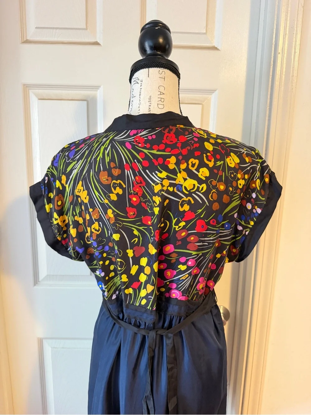 Anthropologie Navy Embroidered Midi Dress with Multicolor Floral Detail